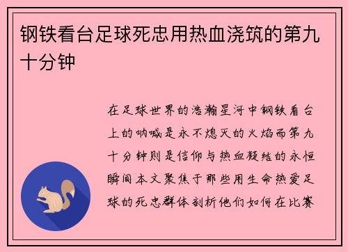 钢铁看台足球死忠用热血浇筑的第九十分钟